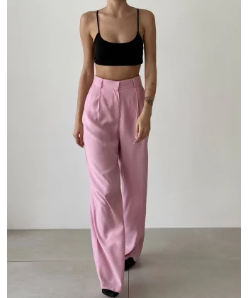 YÜKSEK BEL PALAZZO BOL PAÇA PANTOLON-PEMBE