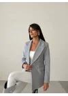 Diagonal Kumaş Kaşe Ceket Gri