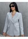 Diagonal Kumaş Kaşe Ceket Gri