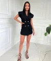 Pencere Detay Siyah Şort Tulum