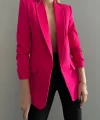 Atlas Kumaş Astarlı Büzgü Kol Tam Kalıp Fuşya Blazer Ceket