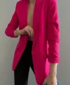 Atlas Kumaş Astarlı Büzgü Kol Tam Kalıp Fuşya Blazer Ceket