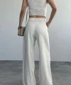 Ekru Keten Pantolon Yelek Takım