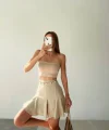 Volanlı Zincir Detaylı Keten Şort Etek