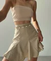 Volanlı Zincir Detaylı Keten Şort Etek