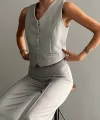 PREMİUM YÜN EFEKT KUMAŞ GRİ YELEK PANTOLON TAKIM