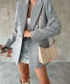 KAŞE DÜĞMELİ ASTARLI GRİ BLAZER CEKET KABAN