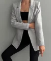 Yün Efekt Kumaş Tek Düğme Gri Blazer Ceket