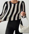 SİYAH BEYAZ ÇİZGİLİ TRİKO BLUZ
