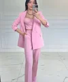 PEMBE CROP BLAZER CEKET PANTOLON TAKIM