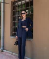 Crop Blazer Ceket Pantolon Takım Lacivert