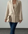 PLİSELİ ÇİFT DÜĞME BLAZER CEKET TAŞ