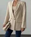 PLİSELİ ÇİFT DÜĞME BLAZER CEKET TAŞ