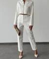 DENİM GABARDİN CEKET PANTOLON TAKIM BEYAZ