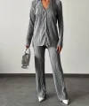 Hayal Pilise Gömlek Pantolon Takım Gri