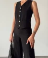 Modal Kumaş Yelek Pantolon Takım Siyah