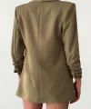 Atlas Kumaş Astarlı Büzgü Kol Tam Kalıp Blazer Ceket Haki