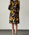 Desenli Çan Elbise Siyah Hardal