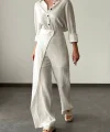 KETEN GÖMLEK PANTOLON TAKIM EKRU