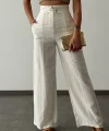 BEL DÜĞMELİ KETEN PANTOLON EKRU