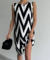 ZİGZAG DESENLİ ÇAN ELBİSE SİYAH BEYAZ