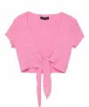 Bağlama Detaylı Crop Bluz Pembe