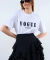 VOGUE YAZILI BEYAZ PAMUKLU TİŞORT