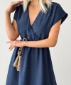 HASIR BAĞLAMALI MİDİ BOY ELBİSE LACİVERT