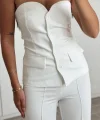 Premium Straplez Yelek Pantolon Takım Beyaz