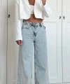 AÇIK MAVİ DİKİŞ DETAYLI BAGGY JEAN