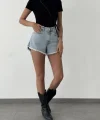 PAÇALARI PÜSKÜLLÜ KOT ŞORT MAVİ