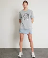 Taş İşlemeli Baskılı Tişört Gri
