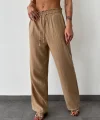 BELİ LASTİKLİ KETEN PANTOLON KAHVE