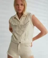 ROBİN TAŞ PÜSKÜLLÜ DENİM YELEK EKRU