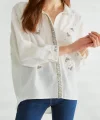 ROBİN İŞLEMELİ KETEN GÖMLEK EKRU