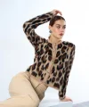 Şardonlu Leopar Desen Hırka - Bej-Siyah