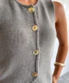 Premium Gold Düğme Gri Triko Yelek