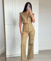 Taş İşlemeli Yelek Pantolon Takım Haki