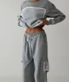 Sırtı Fermuar Detaylı Baskılı Sweatshirt Gri
