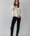 Düğme Detay Triko Yelek Ekru