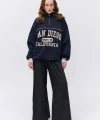 Balıkçı Yaka Yazılı Oversize Sweatshirt Lacivert