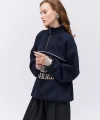 Balıkçı Yaka Yazılı Oversize Sweatshirt Lacivert