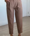 Yüksek Bel Kemerli Havuç Pantolon Kahverengi