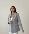 Diagonal Kumaş Kaşe Ceket Gri