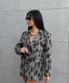 Jakar Desenli Dokulu Blazer Ceket Siyah