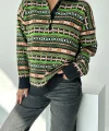 Çok Renkli Polo Yaka Kilim Desenli Triko