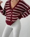 Sakallı Çizgili Hırka Bordo