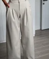 Balıksırtı Pamuklu Palazzo Pantolon Krem