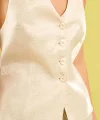 Parlak Boyundan Bağlamalı Yelek - Ekru