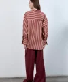 Çizgili Gömlek - Bordo Camel
